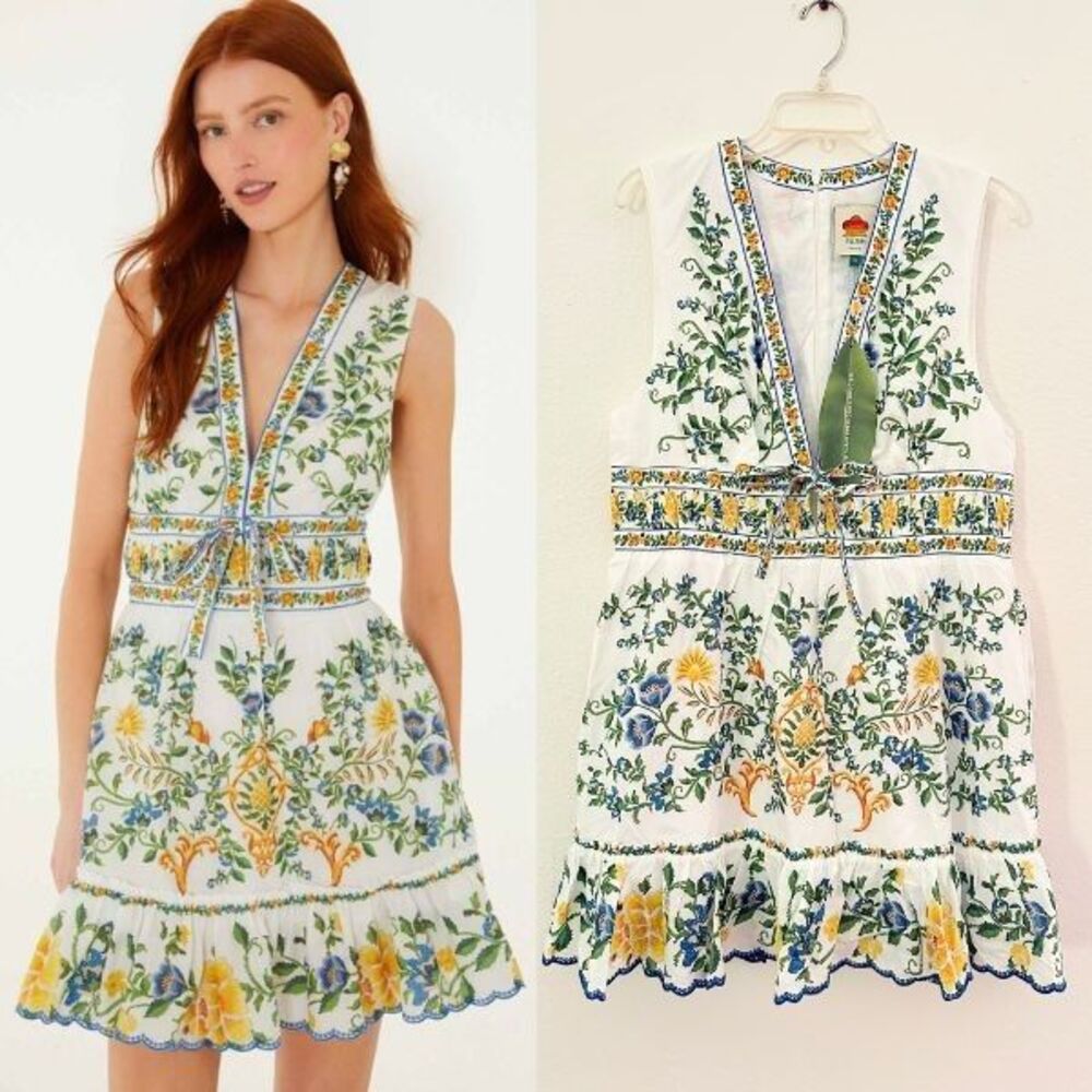 NWT Farm Rio Emily Floral Tapestry Ruffled Mini Dress Scalloped Beachy Womens XL